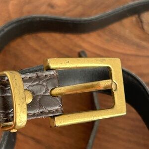 Elegant Brown Leather Belt with Gold Buckle